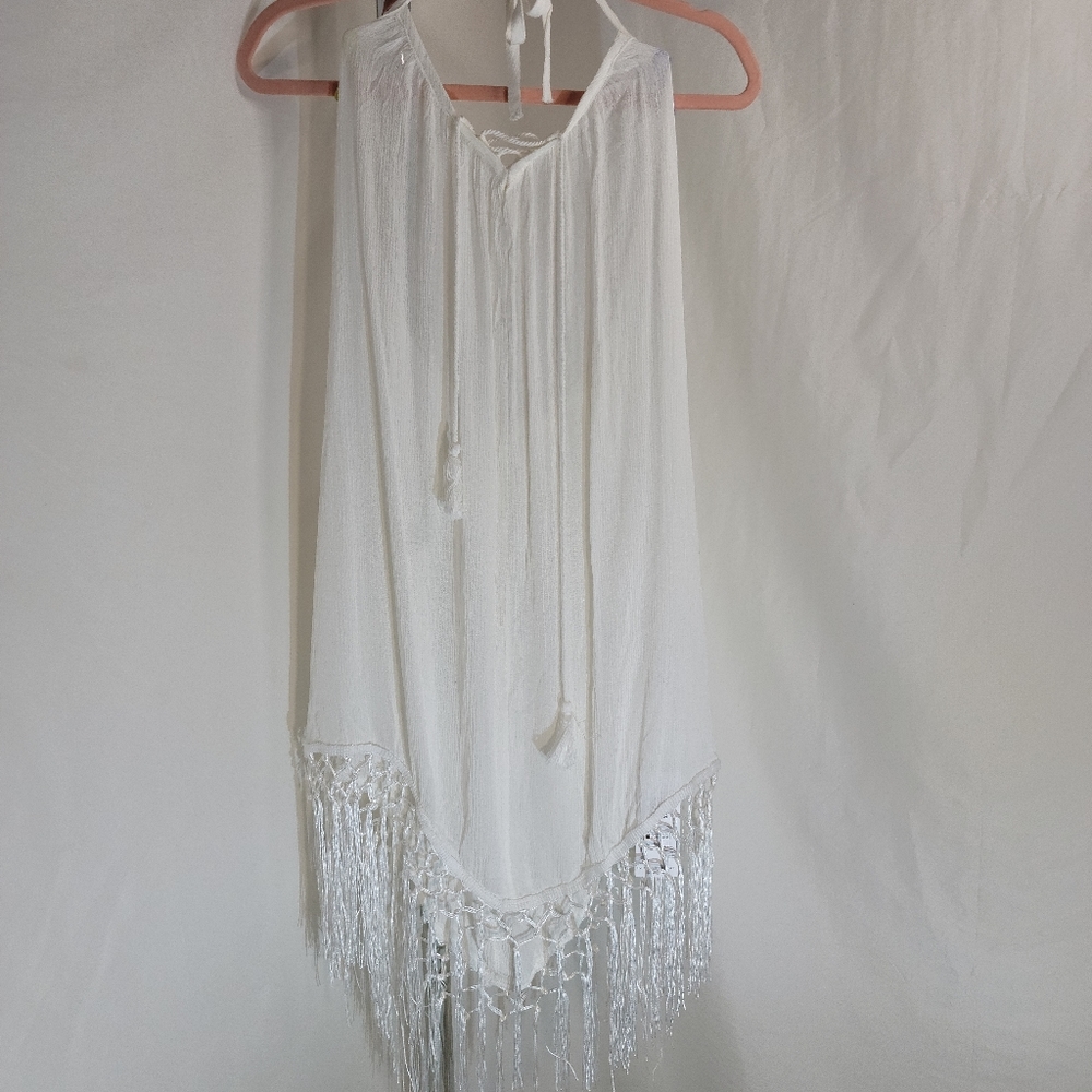 Cupshe NWT swim cover up white halter style with fringe small to medium